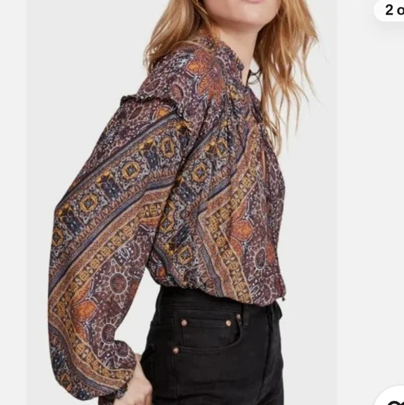 Free People Little Runaway Geometric Medallion Print Top. - Picture 2 of 4